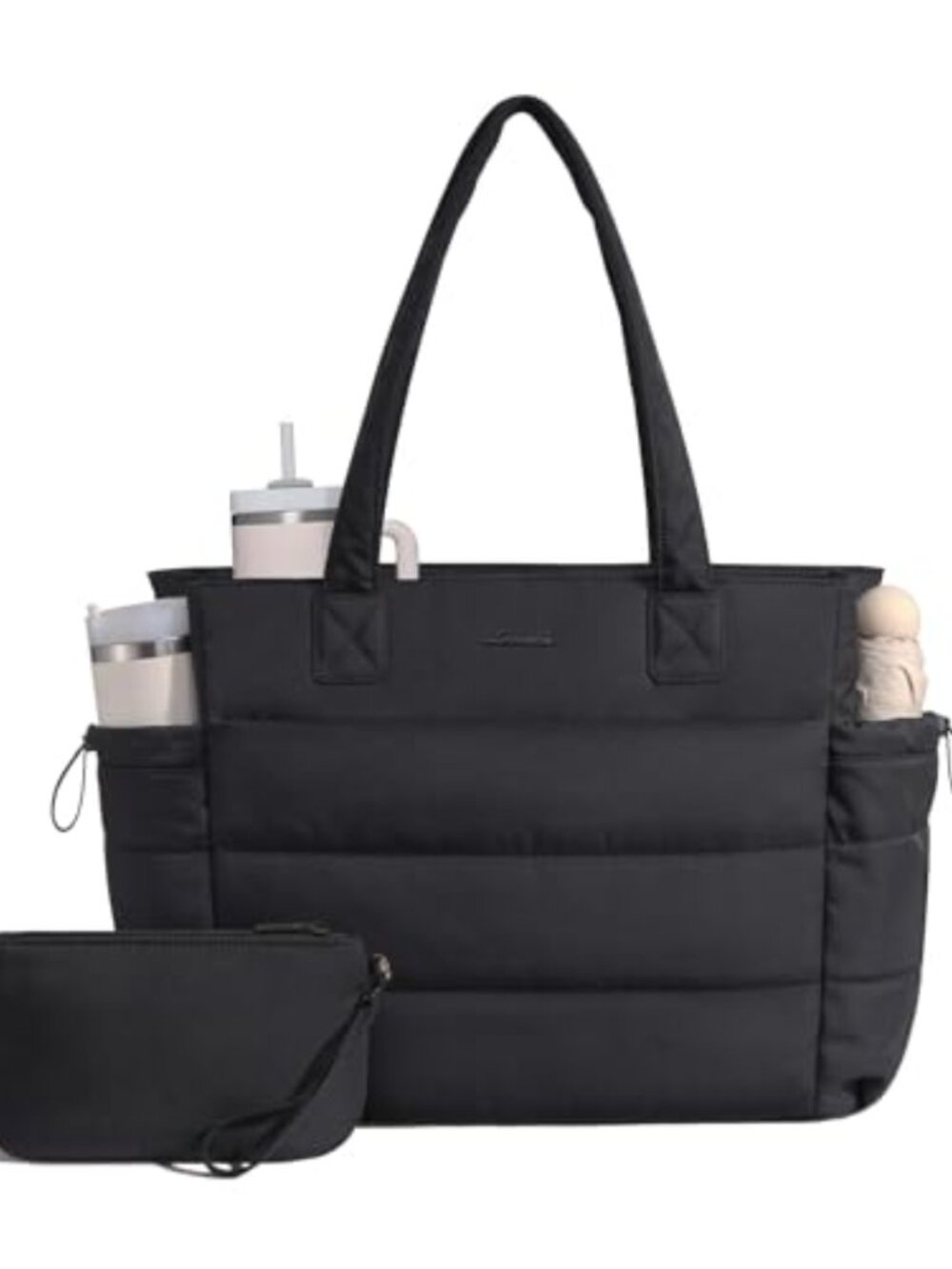 Puffer Tote Bag 25L Travel Laptop Handbag with Water Bottle Pockets